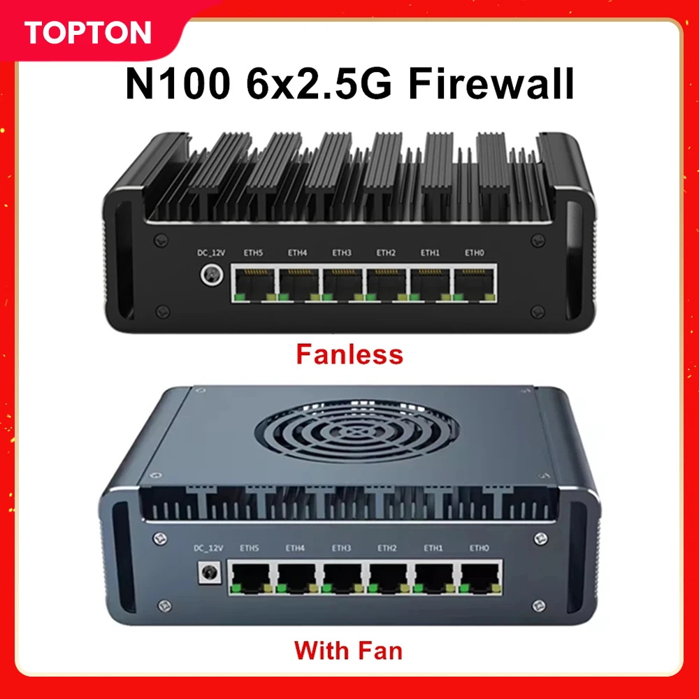 

Intel N100 Firewall Appliance 6x2.5G i226-V Mini PC DDR5 Max 16GB 2xM.2 NVMe Industrial Computer pfSense Router OPNsense Proxmox