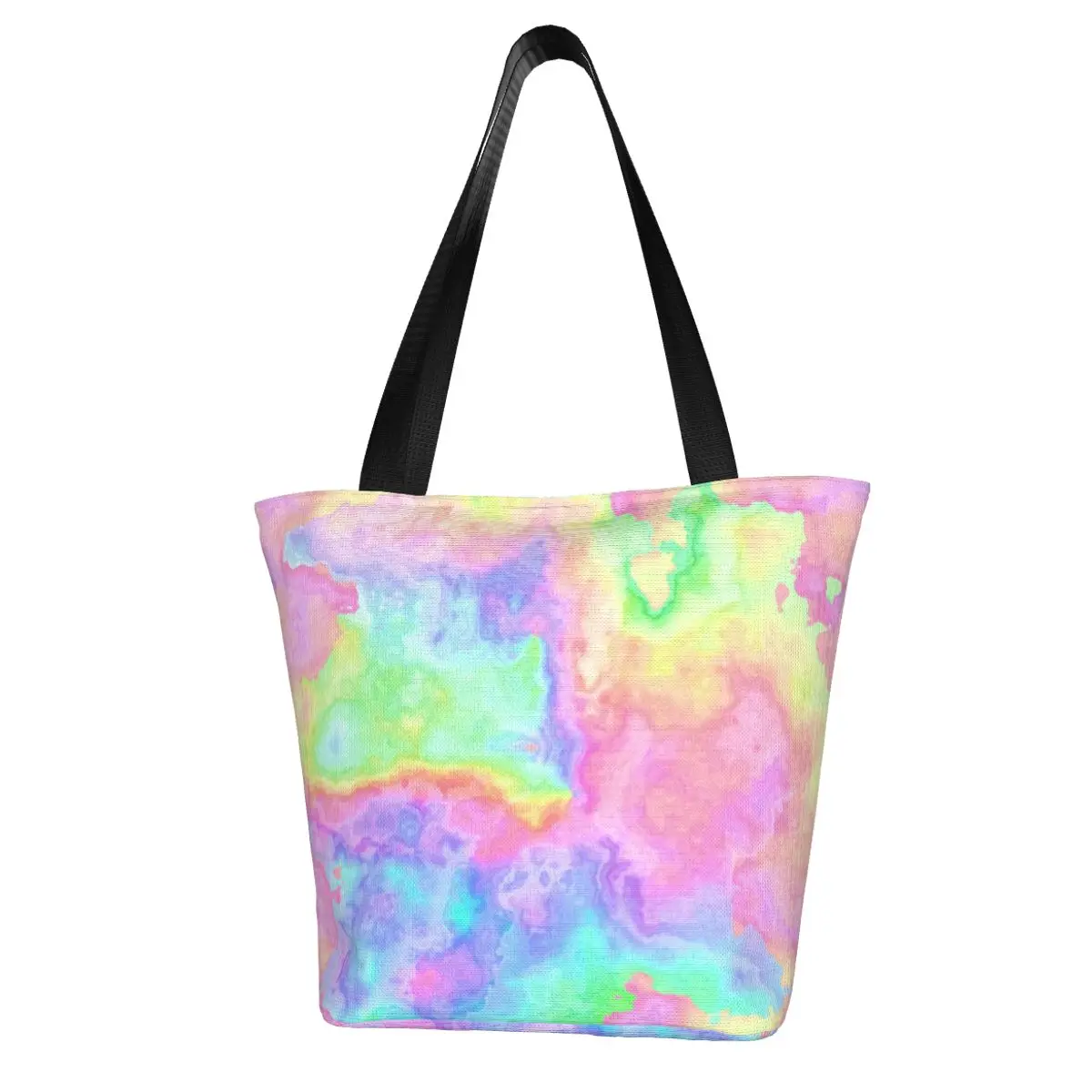 Rainbow Tie Dye Marble Shopping Bag Stone Pastels Abstract Art Gifts Reusable Handbag Cloth Business Woman Bags