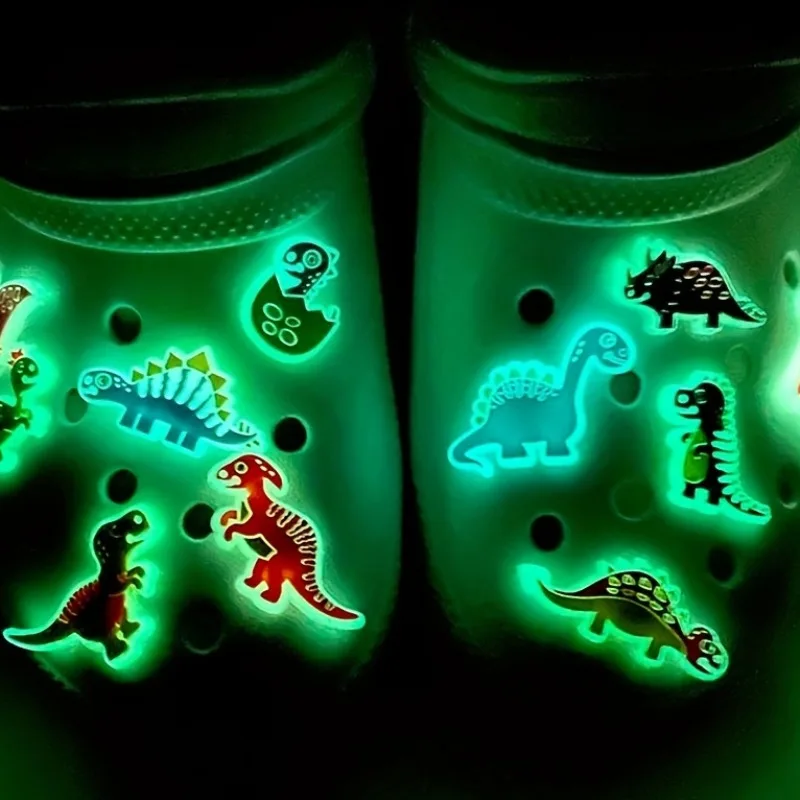 

12PCS Fashion Shoe Charms Set Accessories Hole Shoe Buckle Luminous Dinosaur DIY Shoes Decorations Kids Party Boy Girls Gift
