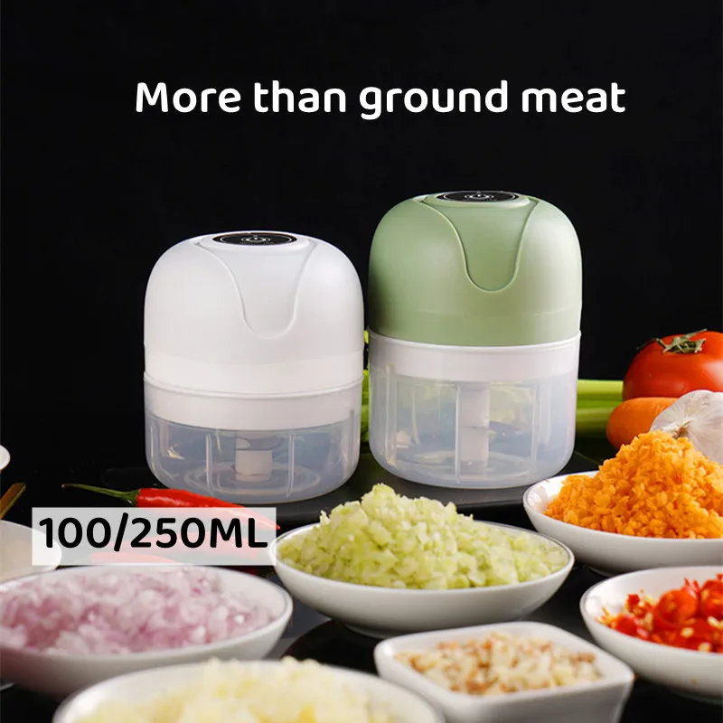 100/250mL Electric Food Chopper Garlic Crusher Meat Grinder Mini Garlic Press Vegetable Chopper Masher Machine Kitchen Gadgets