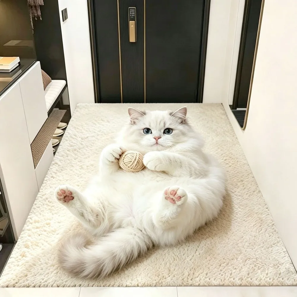 Cute 2D Cat Area Rug Pashmina Non-Slip Home Decor Carpet Easy to Clean Anti-fouling Cartoon Carpet Living Rooms