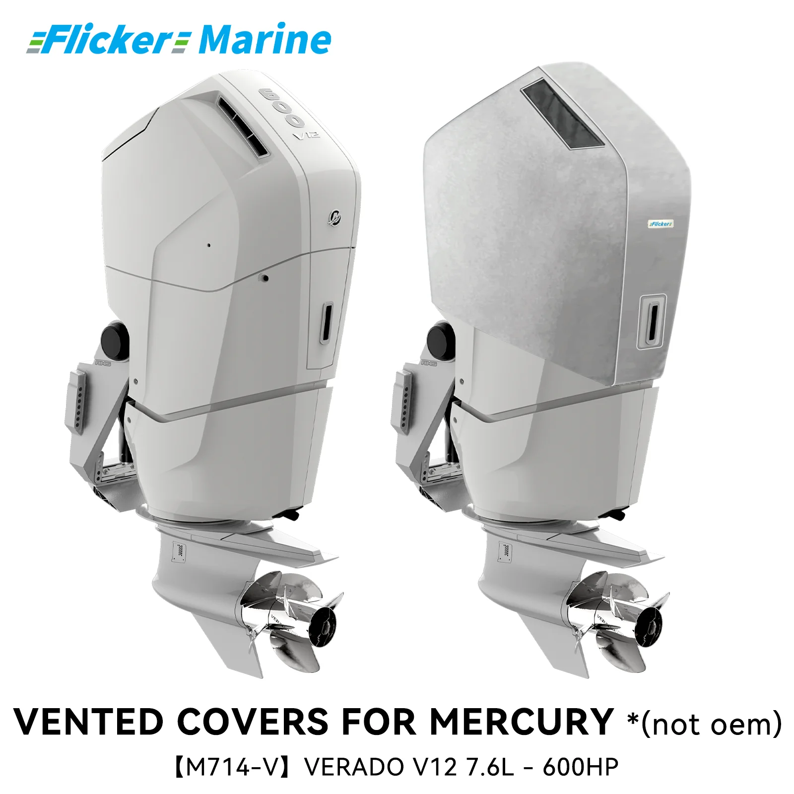 

Вентилируемый чехол для подвесного мотора Flicker, совместимый с Mercury 600HP, из усиленной ткани.