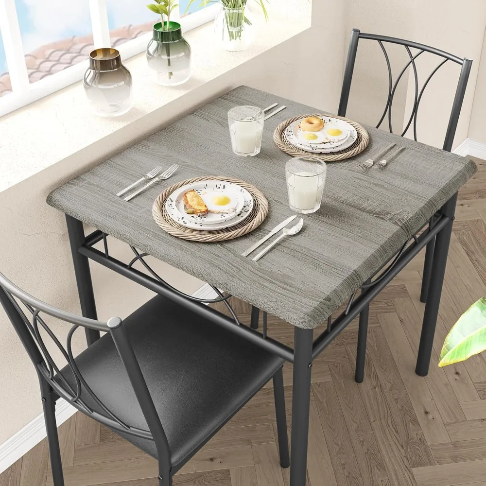 

Dining Table Set for 2, Kitchen Table with 2 Upholstered Chairs, Wood 3-Piece Kitchen Dining Room Table Set for Apartment, Small