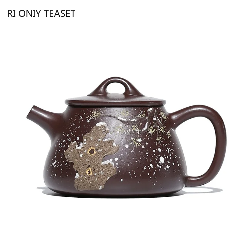 100ml Chinese Yixing Purple Clay Teapots Tradition Handmade Snow Scene Tea Pot Small Capacity Kettle Raw Ore Zisha Tea Set