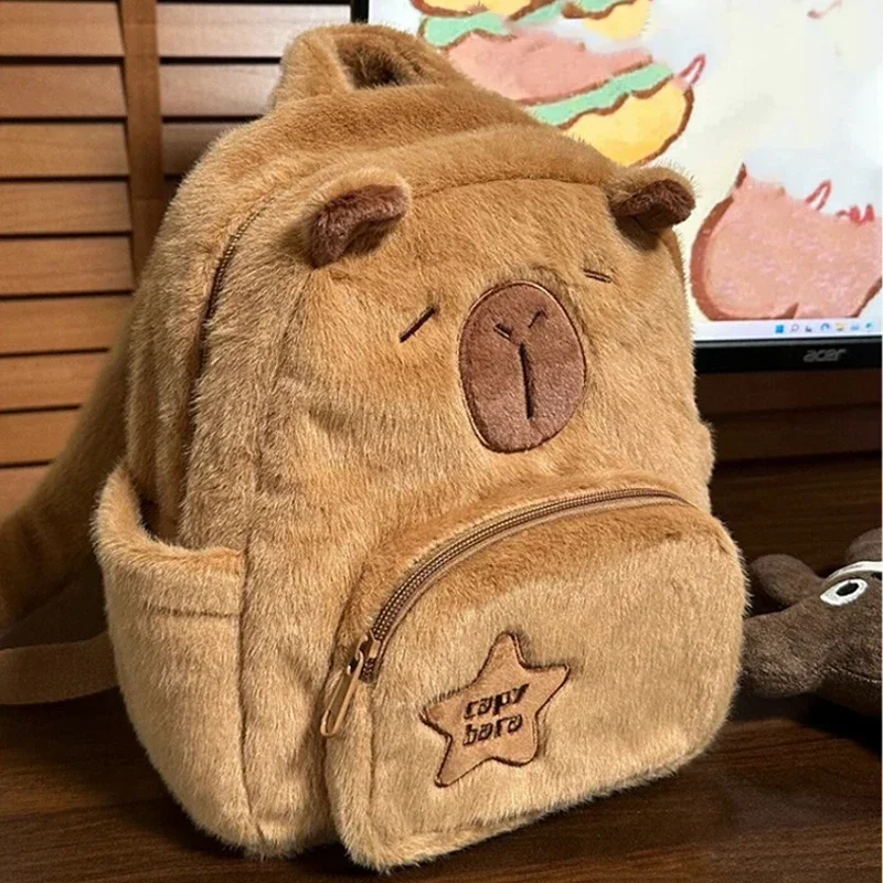 Student School Bag Cute Plush Capybara Bag Casual All-match Fur Bag Large Capacity Backpack Children\'s Bags Plushie Doll