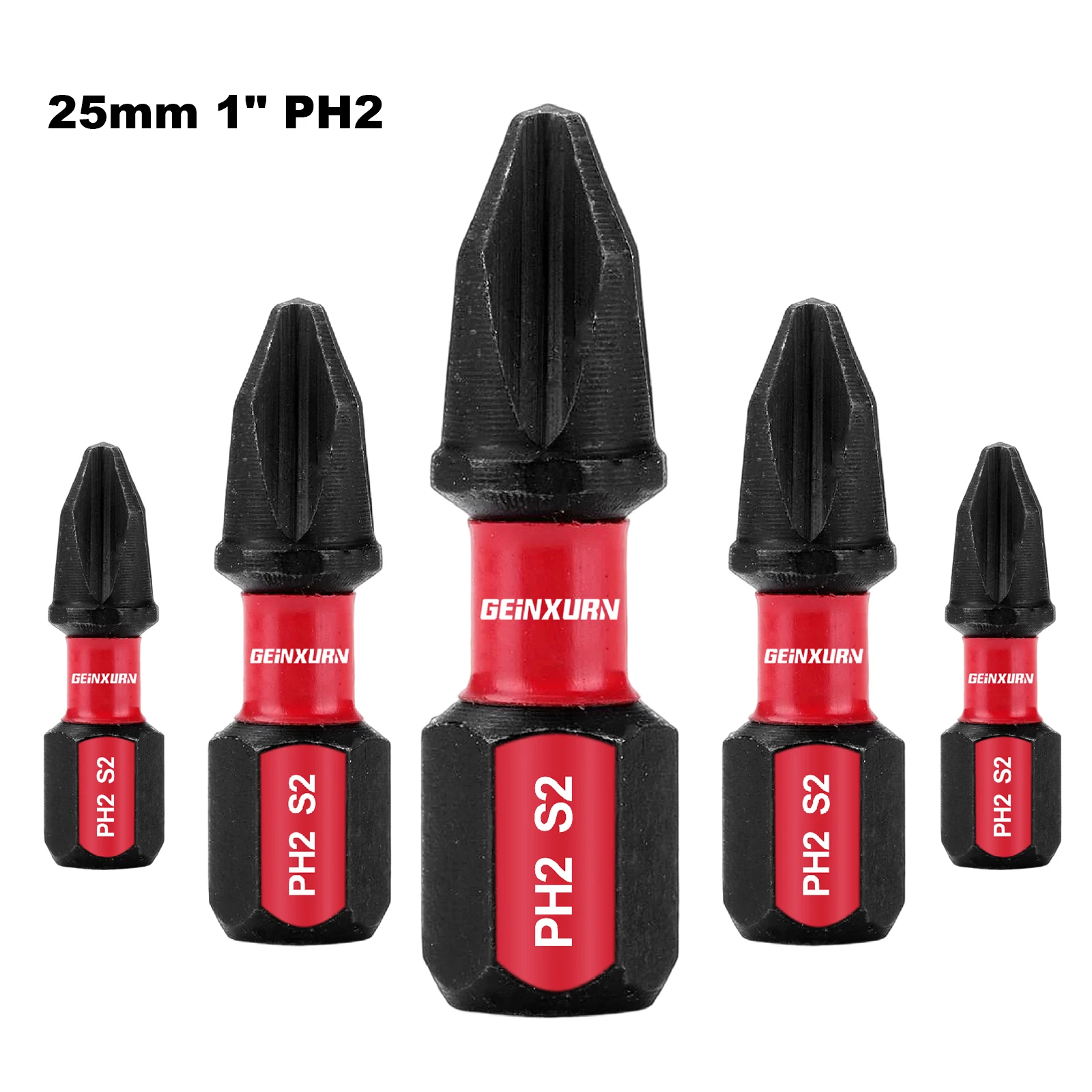 Geinxurn  1Inches #2 Phillips Impact Screwdriver Bit , S2 Alloy Steel PH2 Power Screwdriver Bit Set