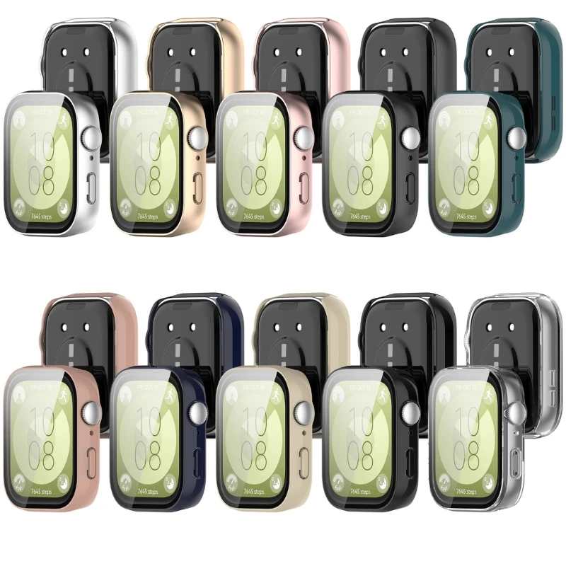 ساعة هووي تناسب 3 + غشاء زجاجي مقسى ، غطاء واقي كامل ، واقي شاشة لإطار الساعة الذكية ، غلاف ممتص للصدمات