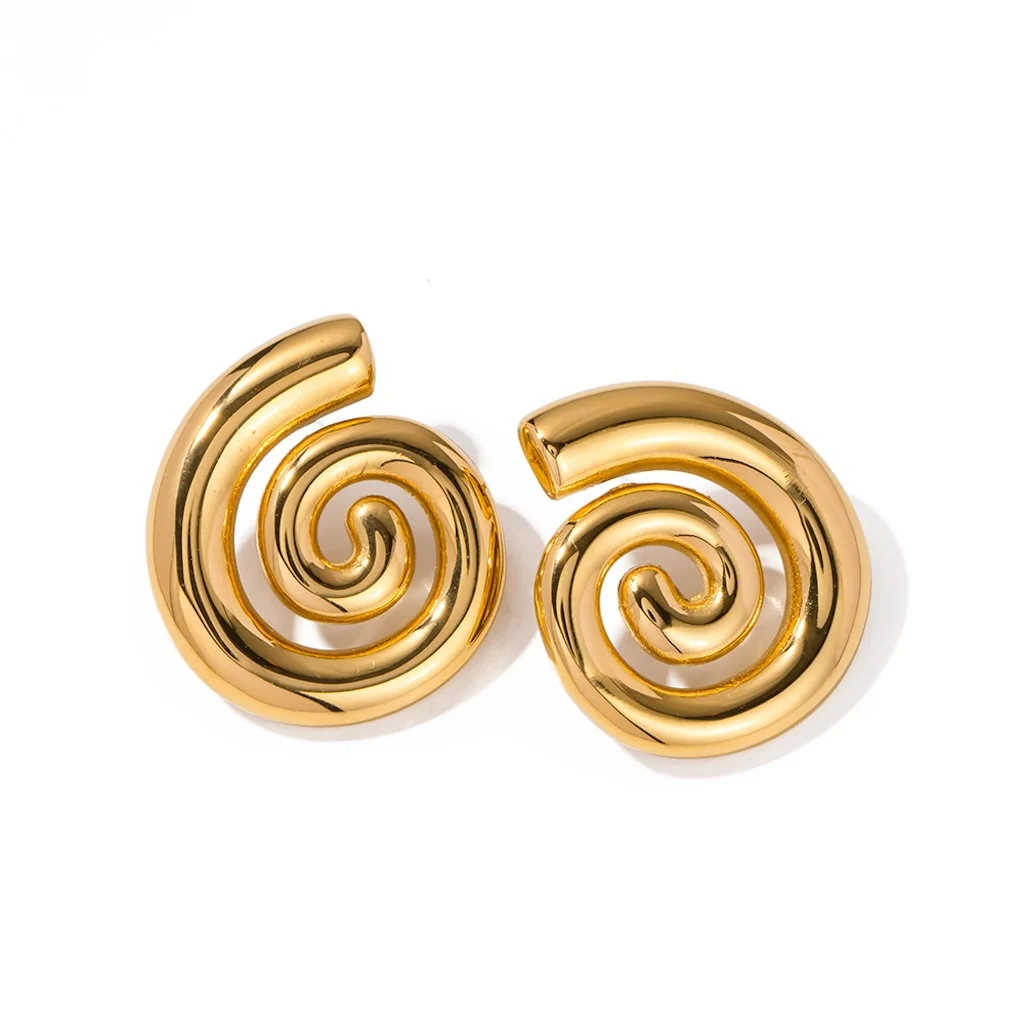 Simple Alloy Spiral Glossy Stud Earrings Fashion Gold Color Women\'s Earrings Trendy Jewelry Gift Wholesale