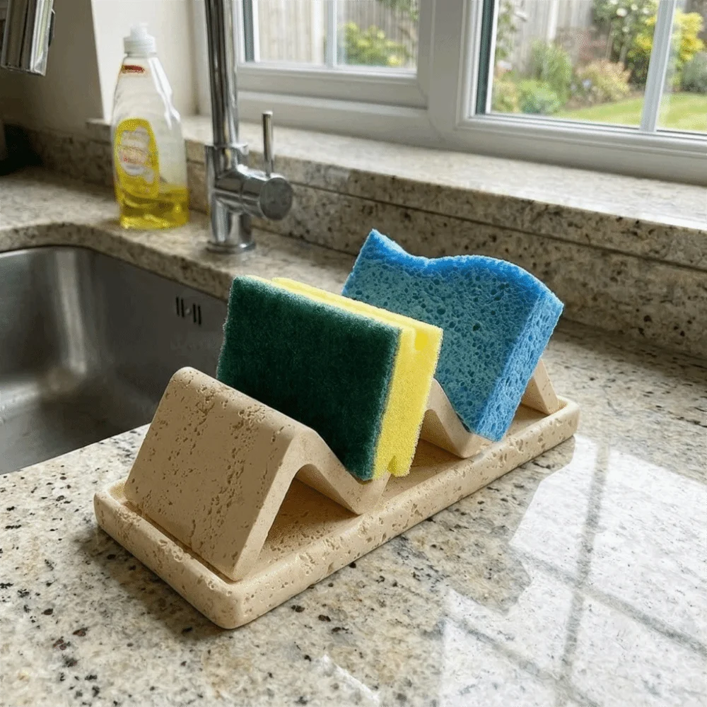 Japanese Style Soap Dish Minimalist with Drainage Soap Storage Box Wave Shaped Sandstone Soap Holder Hotel Bathroom