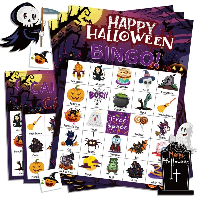 

Halloween themed Party Bingo Card set Holiday party 24 people cards