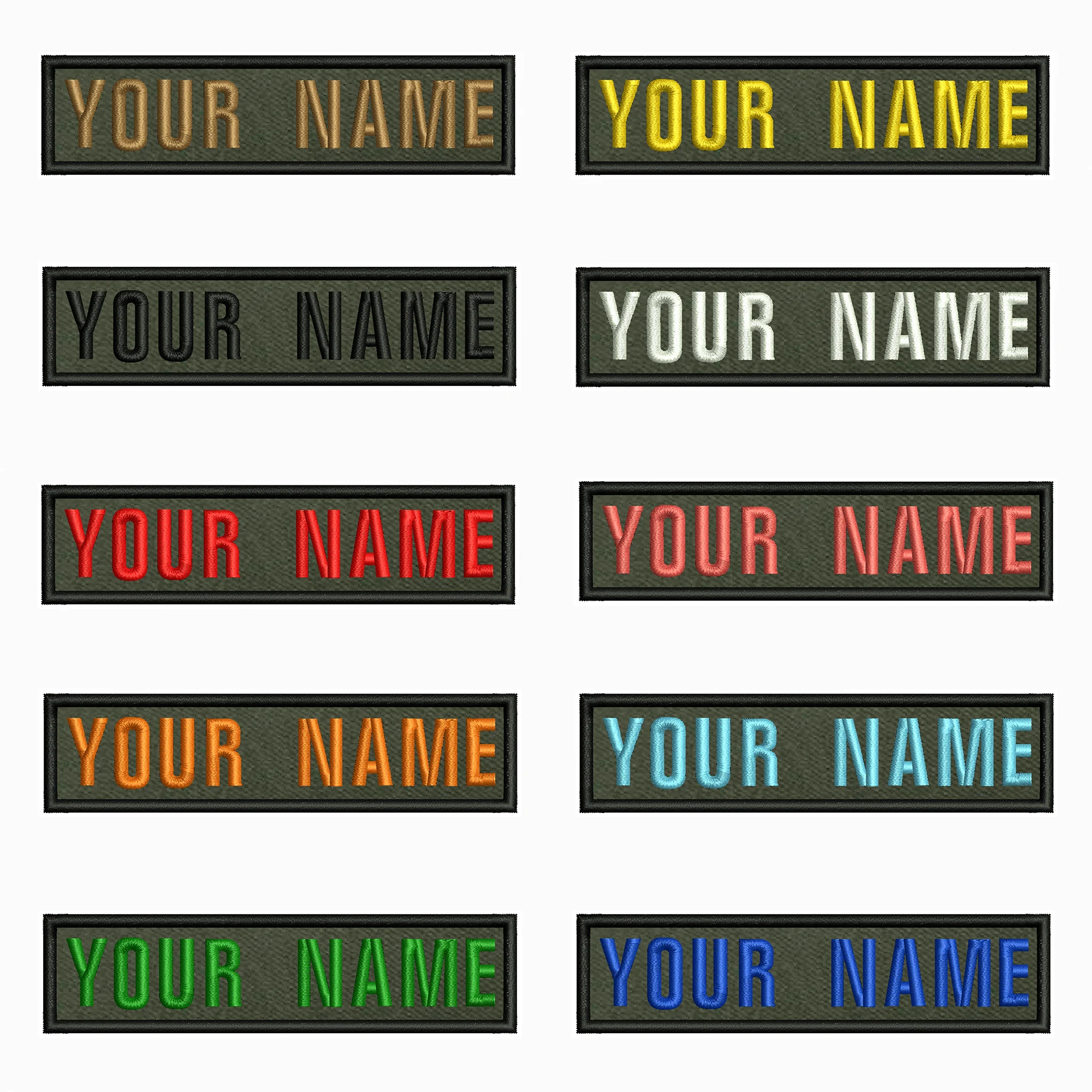 Army Green Background 10X2.5cm Embroidery Custom Name Text Patch Stripes Badge Iron On Or Sew On Or  Patches