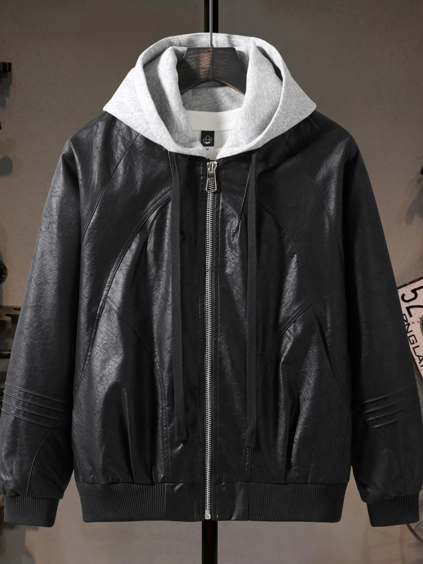 

High-End Double Layer Zipper Leather Jaet Men's 2025 Autumn Winter New American Retro Fake Two-Piece Outdoor Casual Coat