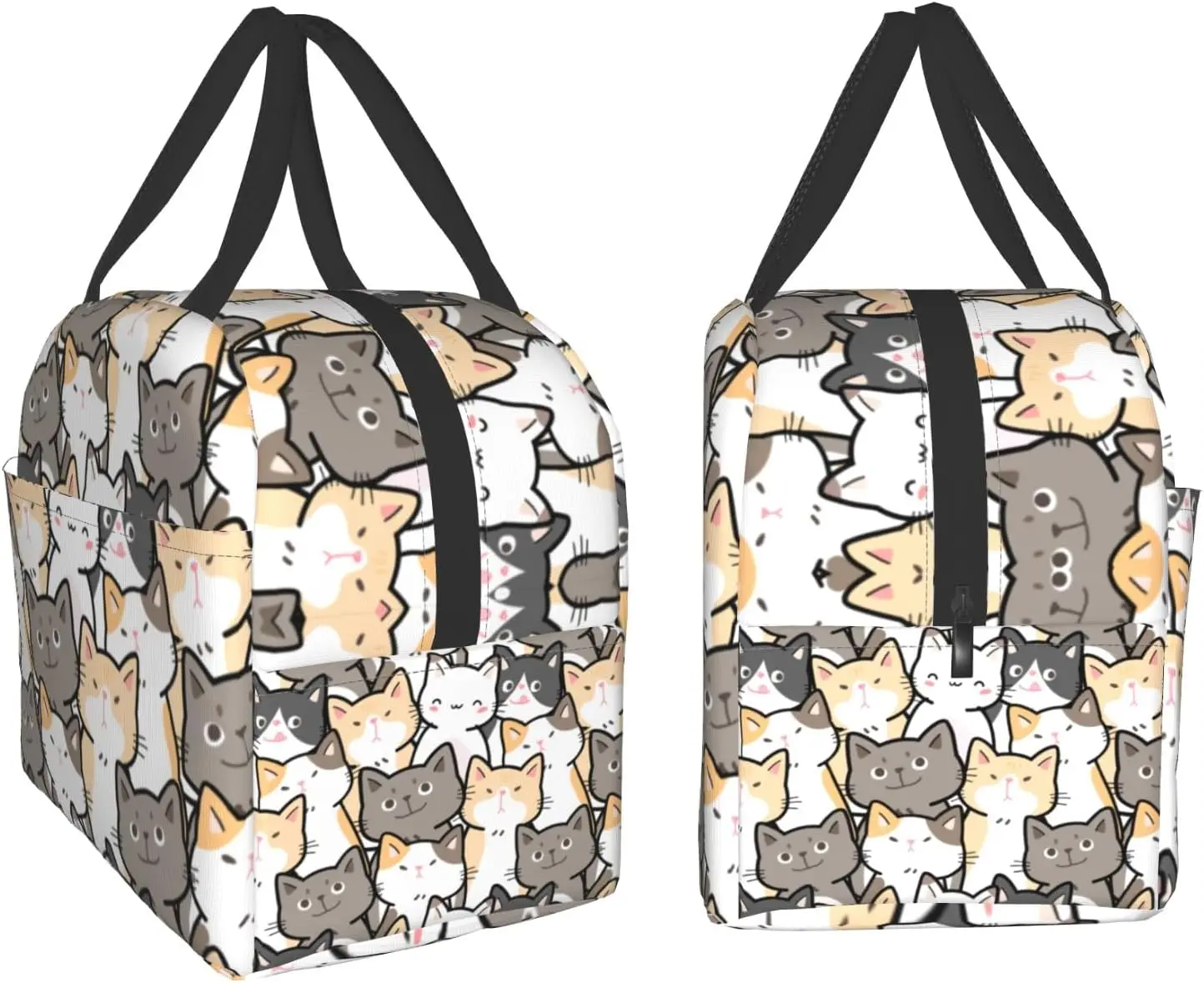 Cute Cats Insulated Lunch Bag for Woman Cute Kittens Lunch Box White Orange Gray Cats Reusable Cooler Tote Bag 8x5x8.5inch