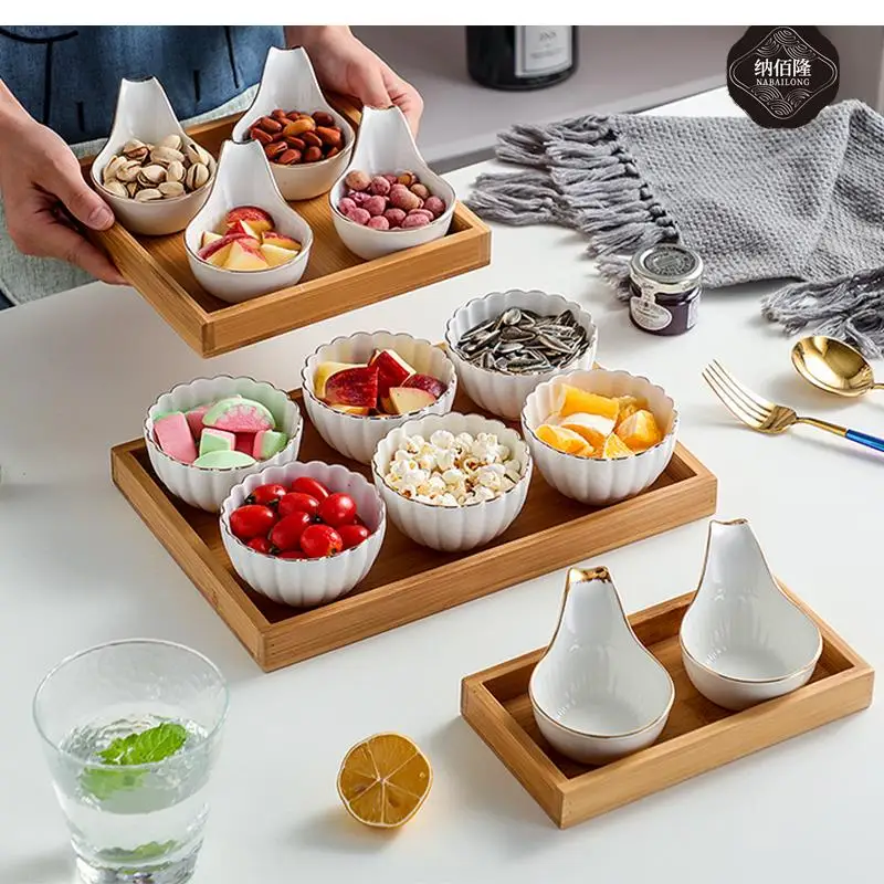 

Phnom Penh Ceramic Refreshment Plate Tray Snacks Small Bowl Split Compote Living Room Dried Fruit Platter Snack