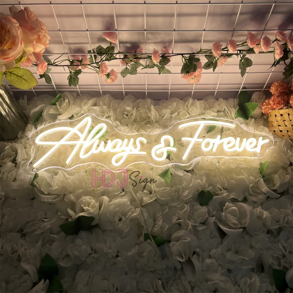 Always Forever Neon Led Sign Wall Room Decor Marriage Wedding Romantic Letter Neon Light Bedroom Decoration Dimmable Lamp Logo