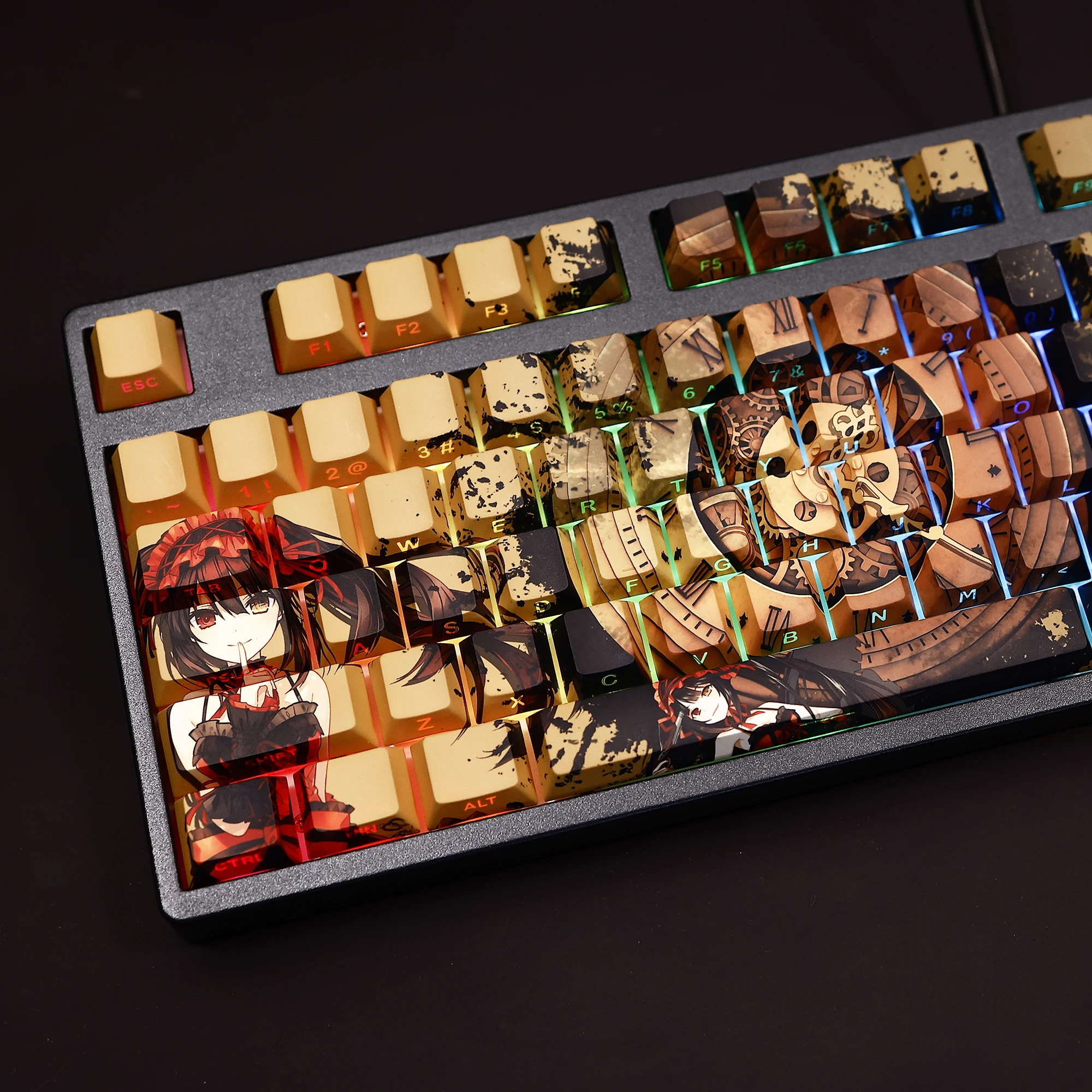 Tokisaki Kurumi Keycaps Dating Battle Side Engraving German Craft Transparent PBT Sublimation 2D Anime Mechanical Keyboard Caps