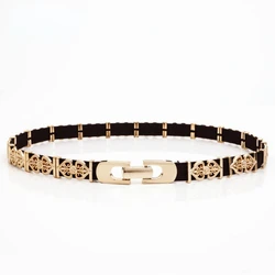Gold Alloy Floral Elastic Belt Women Fashion Hollow Retro Waistband Dress Accessories Casual Business Designer Adjustable Belt