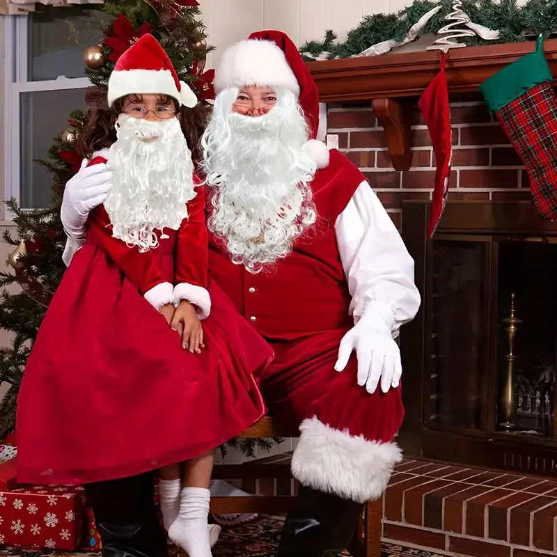 1-10PCS Santa Fake Beard Realistic White Mustache with Elastic Band for Christmas Costume Party, Adults Kids Cosplay Accessories