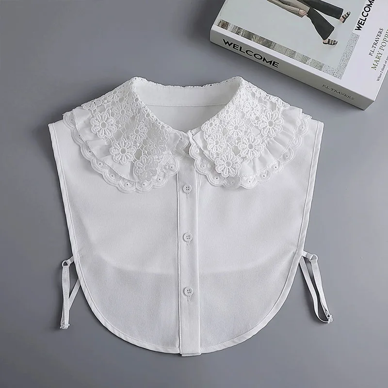 Chemise à faux col pour femme, col en dentelle, blanc, noir, poignées amovibles, chemisier à revers, mode, nouveau, 2024