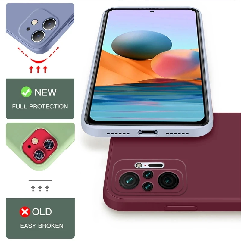 Original Square Liquid Silicone Case For Xiaomi Redmi Note 10 Pro Cover Redmi 10 Redmi Note 10 10s Note10 Pro Max 4G Matte Case