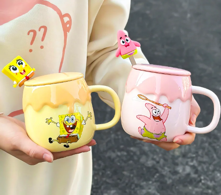 Cute Cartoon SpongeBob Mugs SquarePants Patrick Star Coffee Tea Milk Mugs Cups 400ML Creative Office Water Cup Anime Girls Gifts