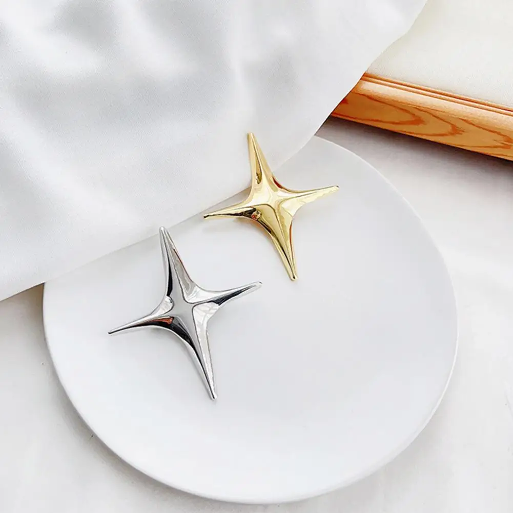 Luxury Metal Star Brooch Elegant Golden Silver Color Clothing Accessories Women Business Suit Lapel Pin