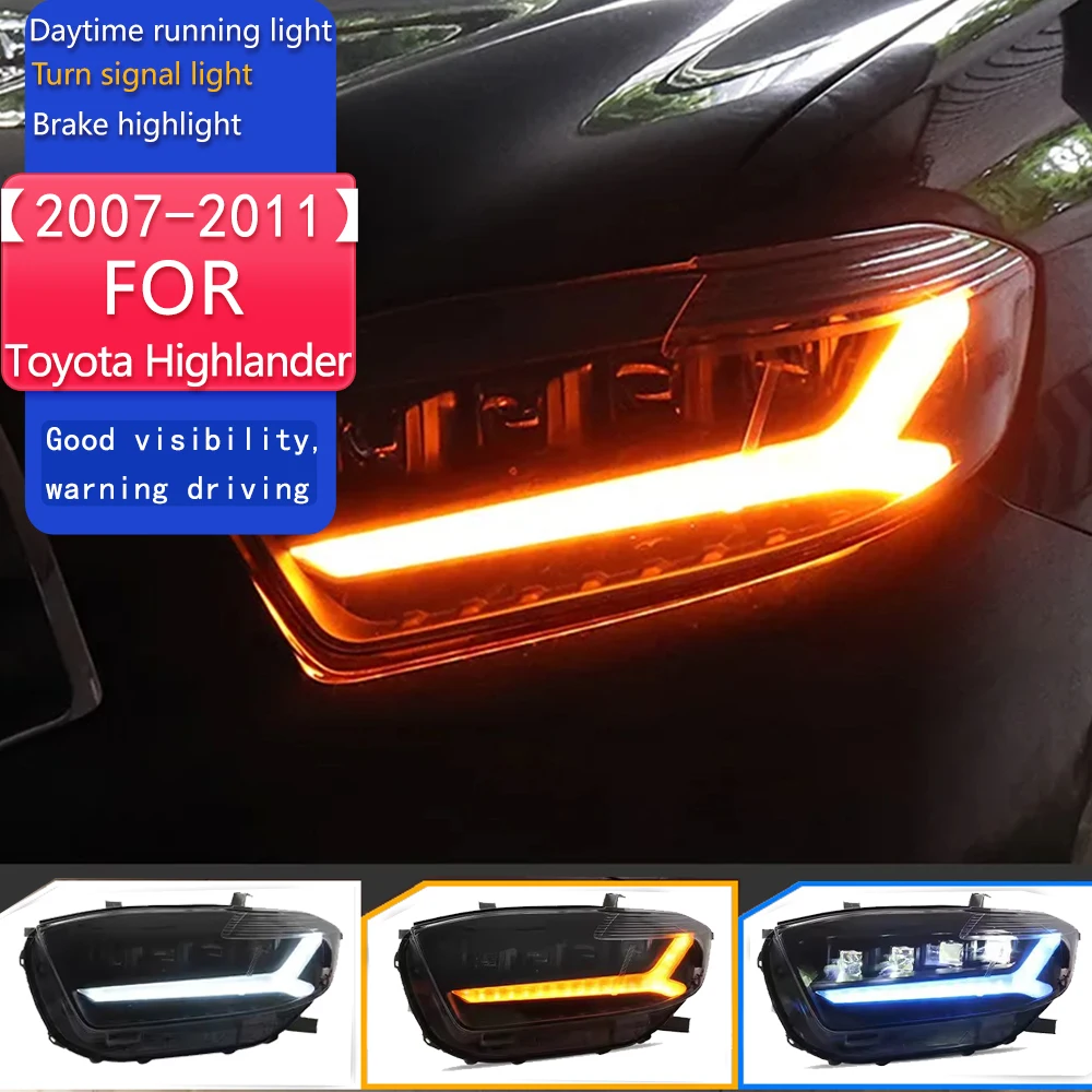 

Стайлинг автомобиля для фар Toyota Highlander 2007-2011 Kluger, светодиодные фары DRL, дальний ближний свет, светодиодные фары, аксессуары