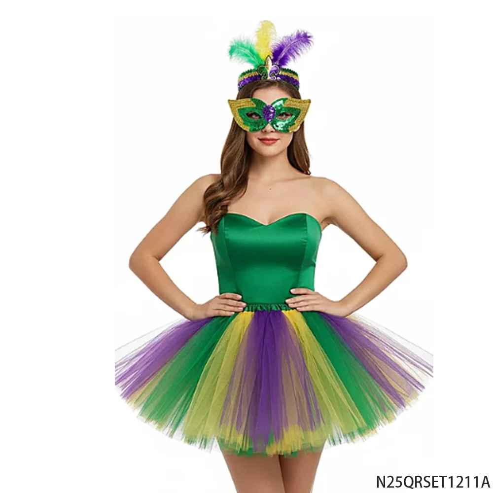 PESENAR Set costume da Mardi Gras Fascia per capelli con piume Maschera con paillettes Gonna tutu Accessorio per feste