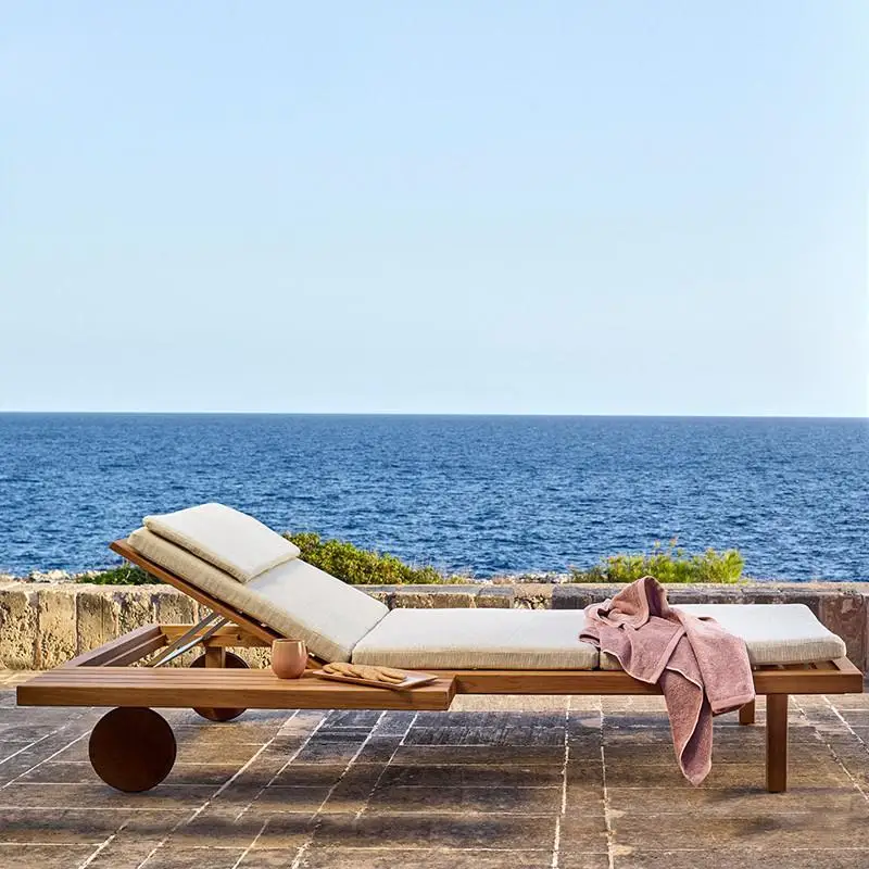 

Outdoor Lounging Antiseptic Wood Outdoor Terrace Resort Beach Swimming Pool Rattan Chair Hotel Leisure Outdoor Teak Lounger
