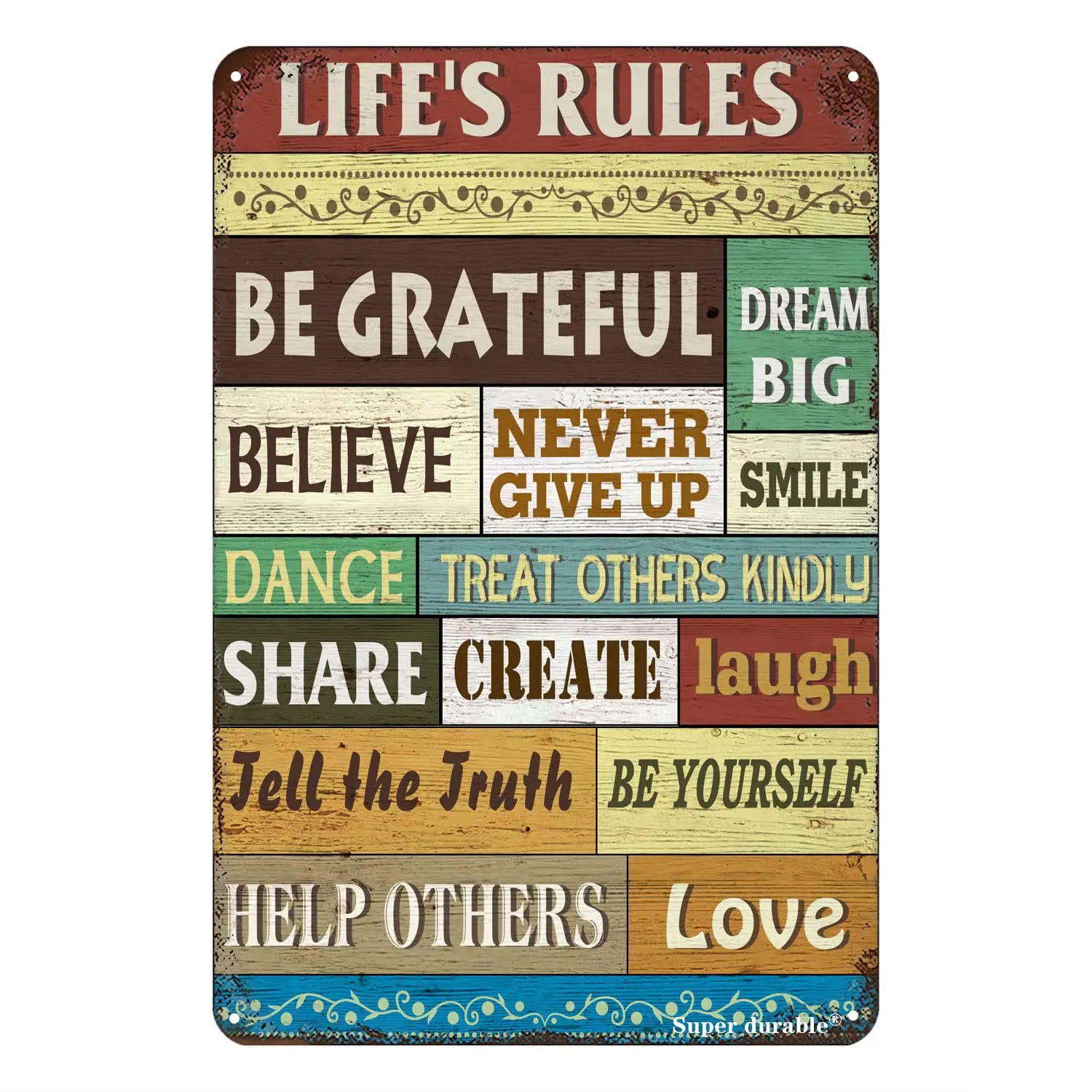 Super durable Metal Sign Life's Rules Wall Funny Tin Sign for Bedroom Kitchen Bathroom Wall Decor Christmas Gift Sign 12x8 I