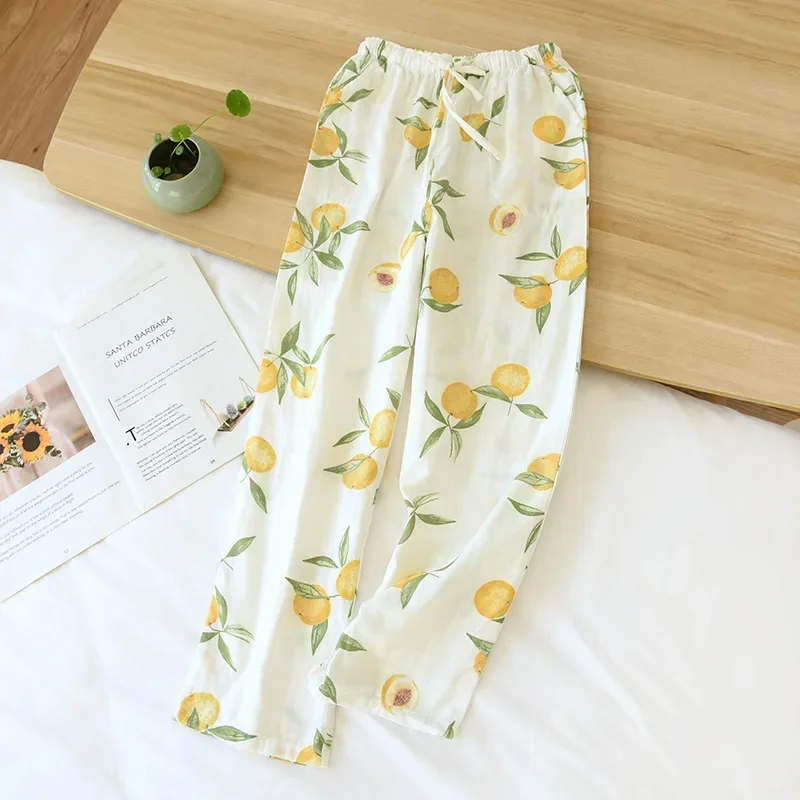 100% cotton gauze home pants ladies thin pants multicolor large size spring and autumn summer household trousers casual loose