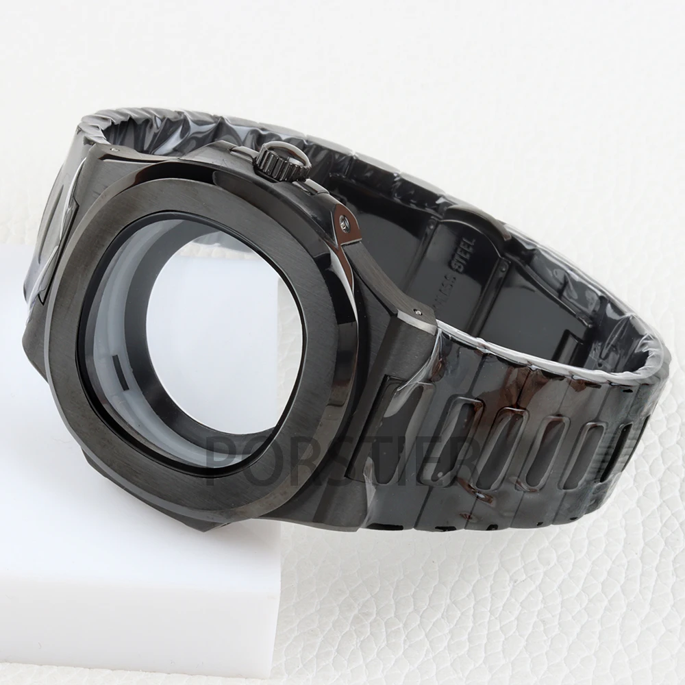 أسود 40 مللي متر NH35 ساعة حافظة الصلبة 316L الفولاذ المقاوم للصدأ مقاوم للماء ل نوتيلوس NH35 NH36 NH38 حركة 25 مللي متر عرض سوار #2