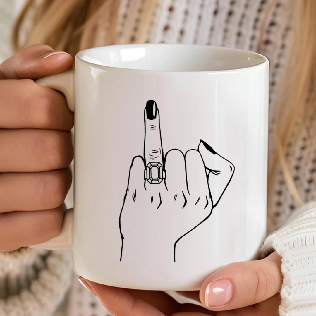 1pc Ceramic mug with a middle finger ring design, suitable for coffee and tea drinks, and everyday use at home or in the office.
