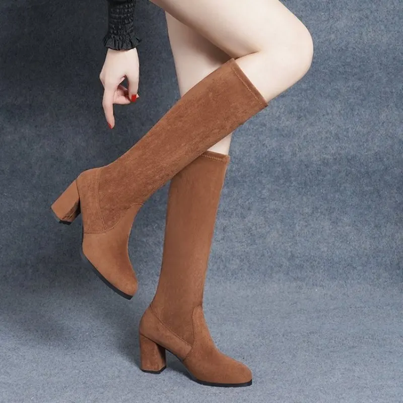 

Boots Women Cowboy Heels Western Chunky Shoes Leather Knee High Long Elegant Designer Plus Size 41 Fashion Casual High heels New