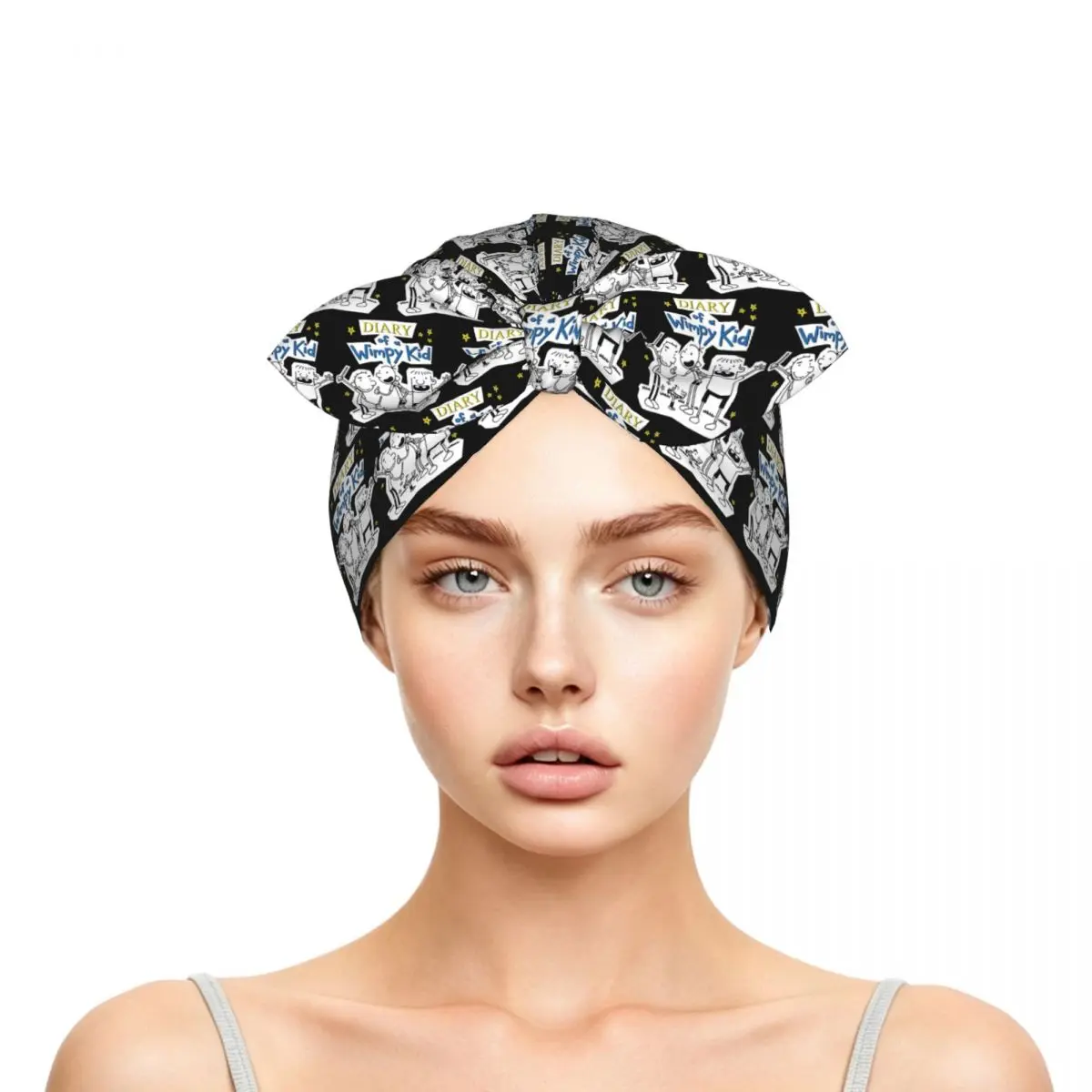 Diary Of A Wimpy Kid Group Sleep Bonnet Double Layer with Adjustable Bow, Reversible Hair Cap for Curly Braids Hair