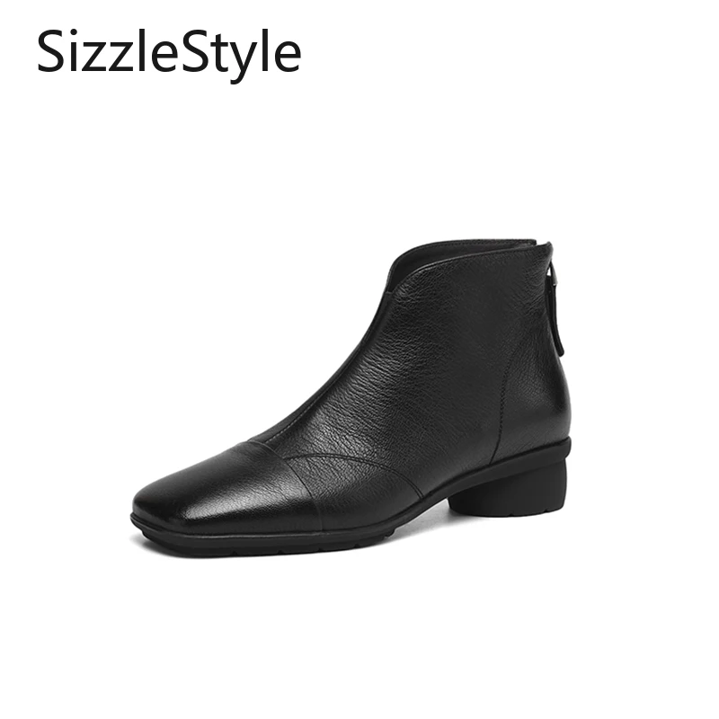 

Модные женские однотонные швейные украшения с молнией сзади, удобные универсальные короткие ботинки на толстом каблуке