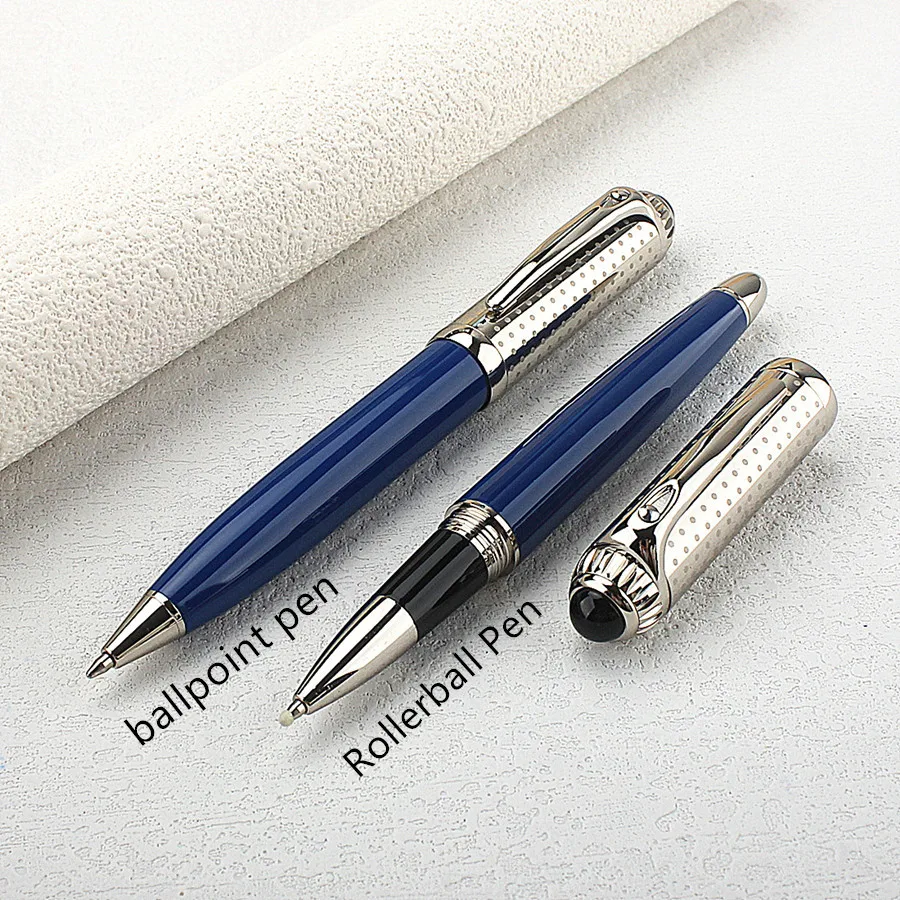 

Luxury Business Blue Big Size Metal Rollerball Pen / ballpoint pen Silver Clip blue Ink for Writing Office Writing Gift Pen