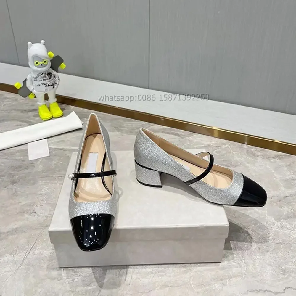 Décolleté lucidi con cinturino con fibbia perlata Punta quadrata Altezza crescente in pelle verniciata Tacchi alti da donna Colori misti Mary Janes Scarpe dolci