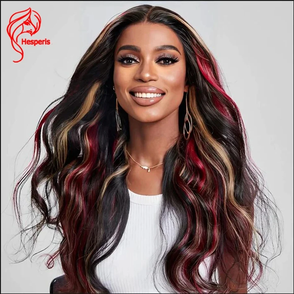 

Hesperis Red And Blonde Highlight Lace Front Human Hair Wig Brazilian Remy Silk Base Lace Closure Wigs With Baby Hair For Women