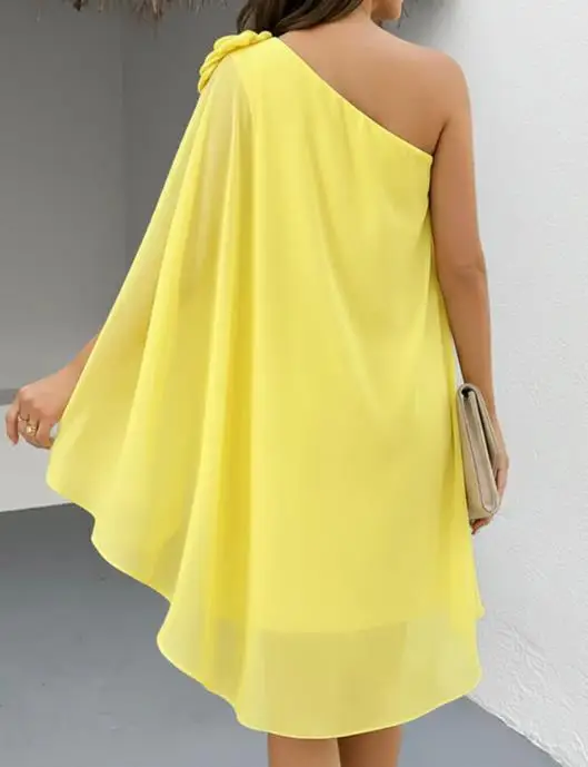 Women Dresses New Style Fashion Women's One Shoulder Sleeveless 3D Flower Decor Mini Dress Female Casual A Line Vacation Dress