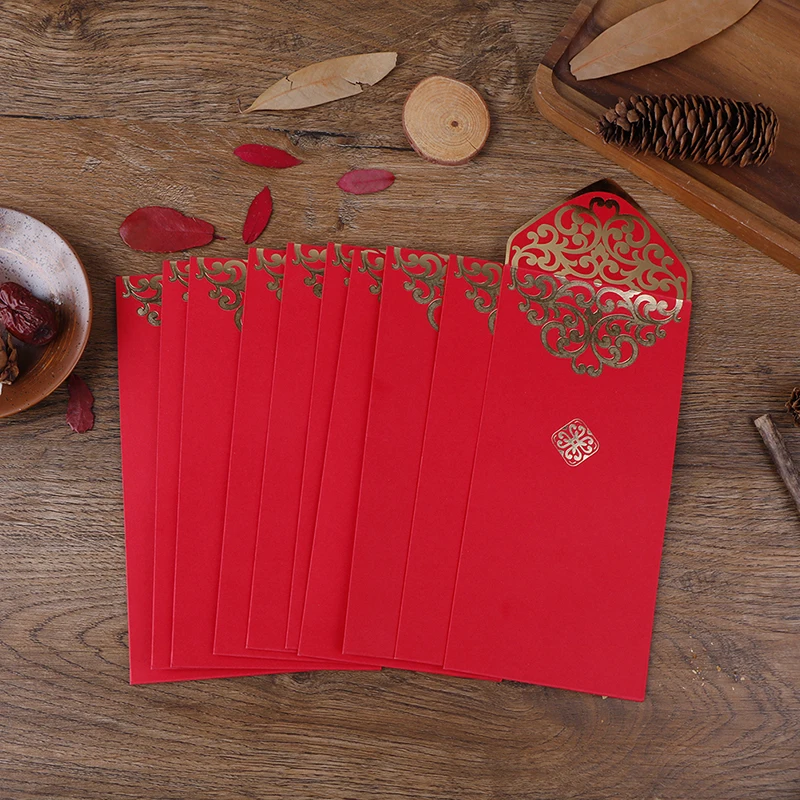 Enveloppe de poche porte-bonheur pour Festival de printemps, 10 pièces, décorations du nouvel an chinois, enveloppe rouge chinoise pour cadeau de mariage