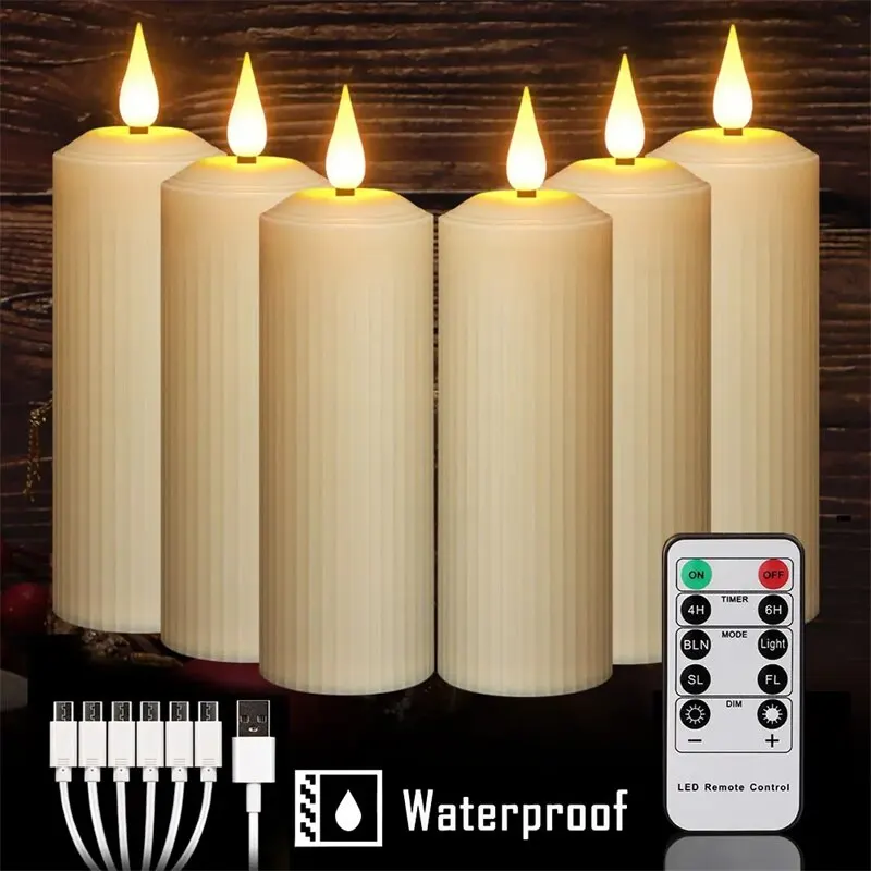 Rechargeable Flameless LED Candle Light Waterproof LED Flickering Candles Tea Lights with Remote Timer Wedding Birthday Decor