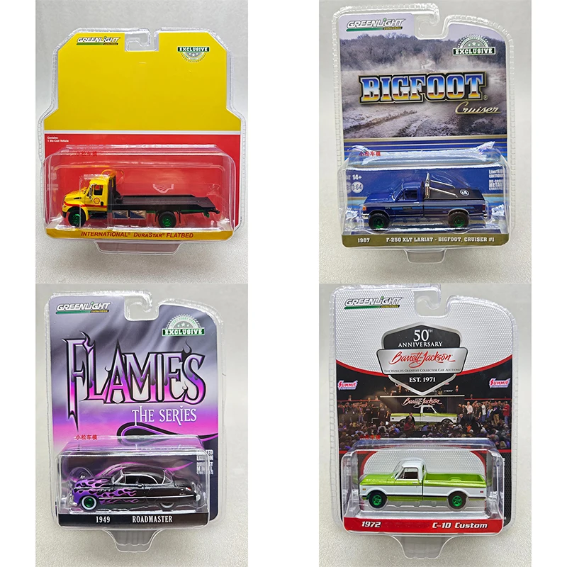 

Greenlight 1:64 Scale Durastar 4400 Flatbed Truck & F-250 Green Machine with Gooseneck Trailer Die-Cast Alloy Model Set