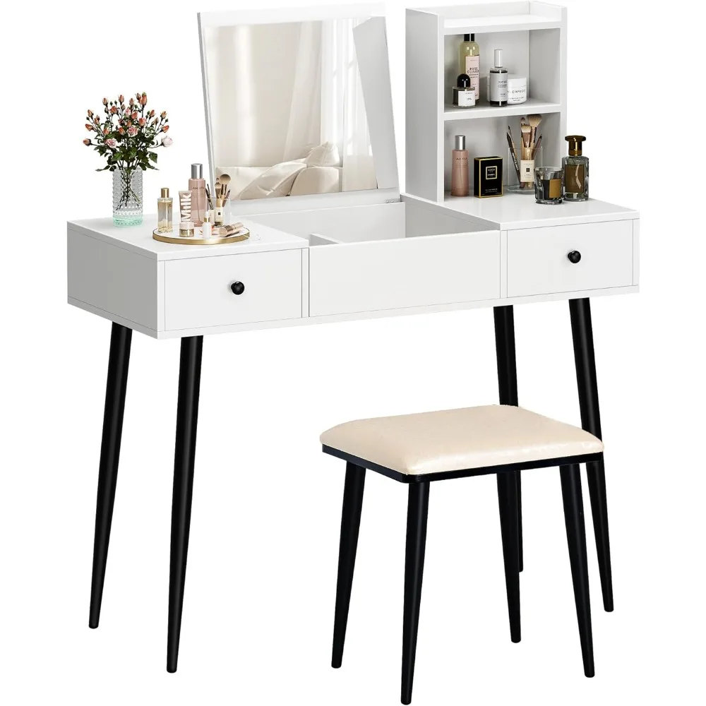 

Dressing table with mirror and stool, elegant dressing table with 2 deep drawers, cushioned seat and sturdy sofa