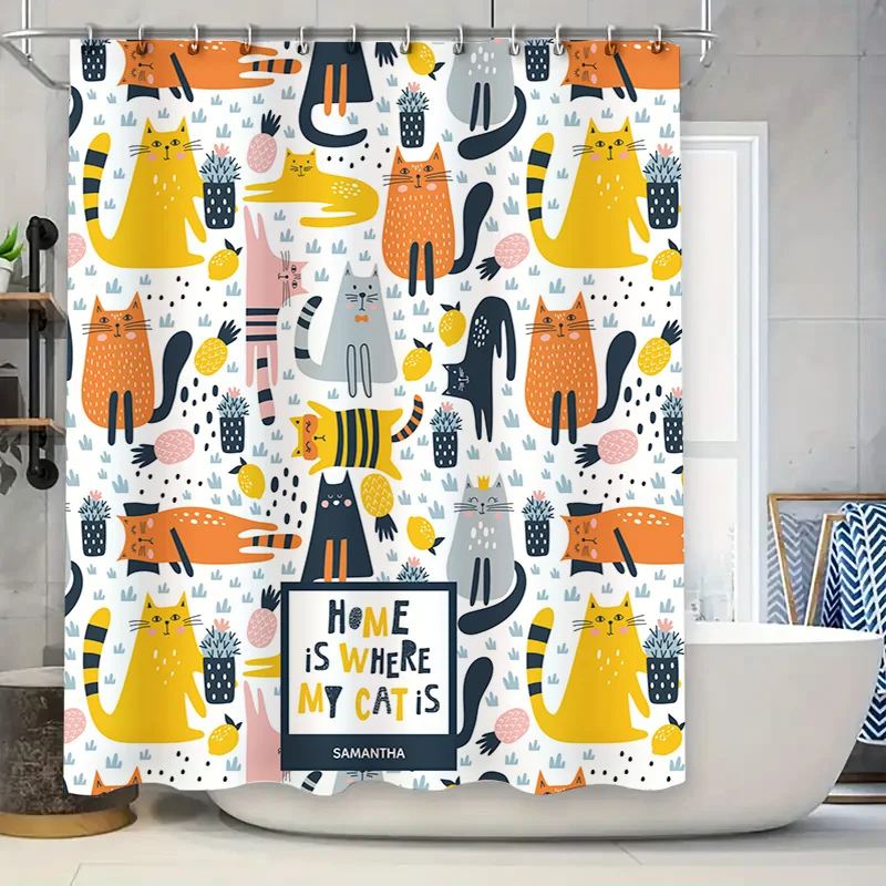 

Очаровательная занавеска для душа с котенком и красочными кошками, настраиваемое имя, индивидуальная идея подарка для любителей кошек