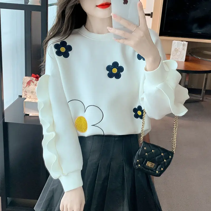 Round Neck Pullovers Tops Sweatshirts for Women with Orint on Female Clothes Kpop Designer Matching Dropshiping Korean Fashion M