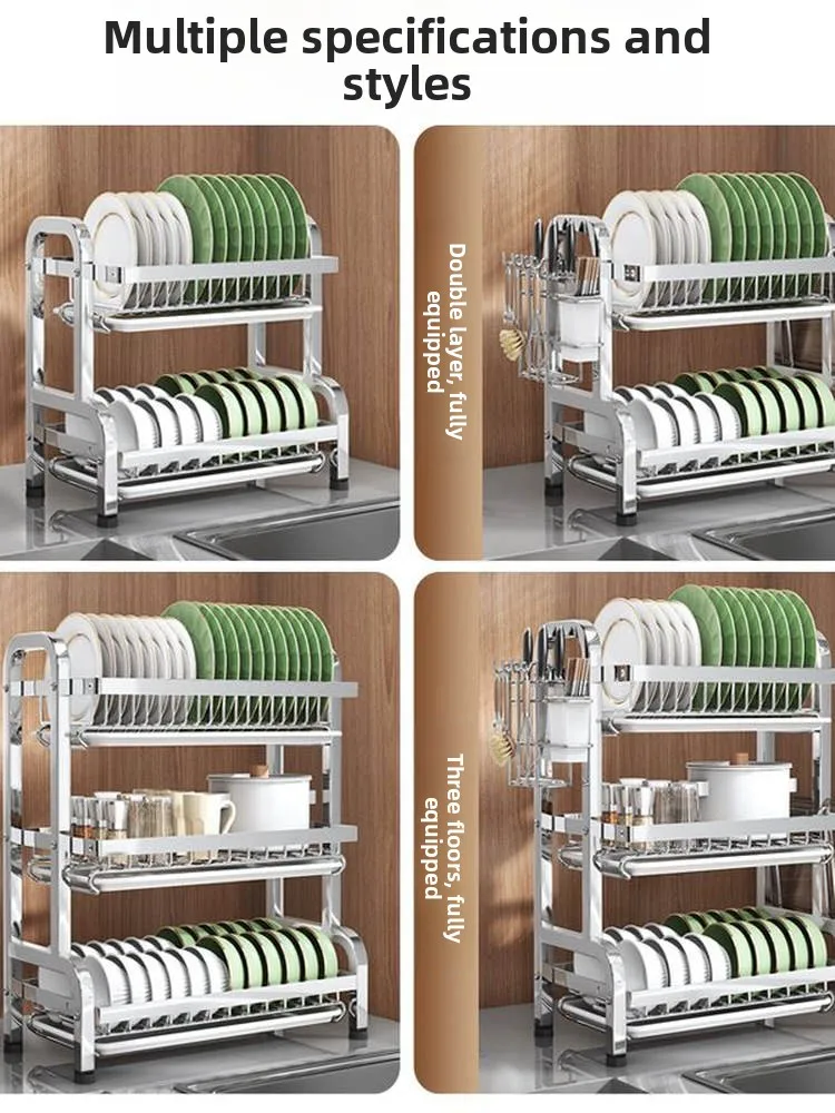 

Stainl Steel Kitchen Storage Ra Bowl Plate Draining Stand Utensil Cutlery Organizer Multi-Function Nordic Sle 3 Layers