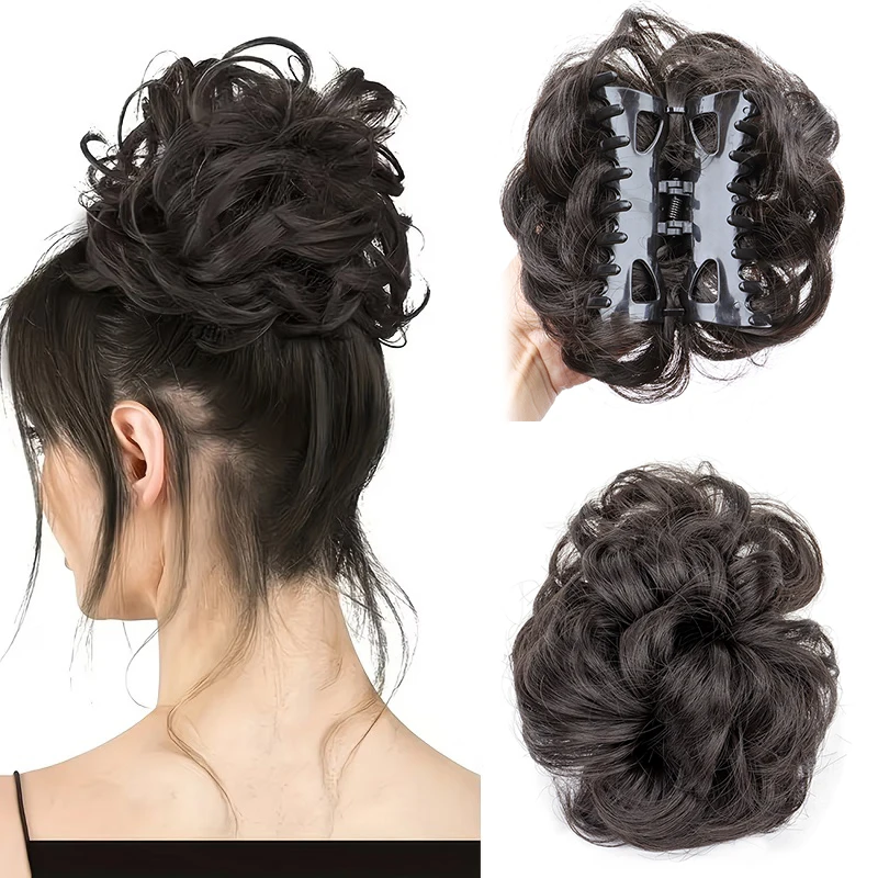Pinza de Pelo Sintética con Moño Despeinado, Elegante Postizo de Pelo para Mujer, Accesorios para el Cabello para Uso Diario y Fiestas