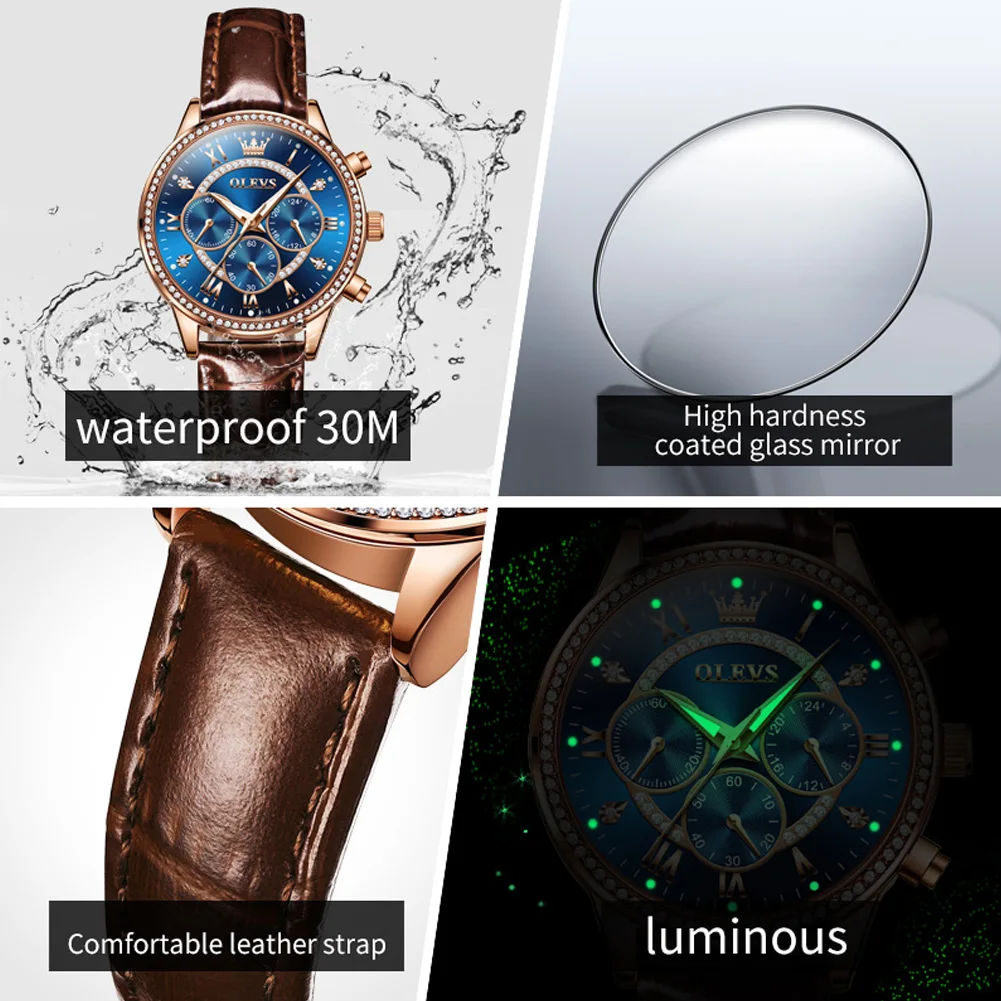 OLEVS 2915 ساعة نسائية رائعة أنيقة فاخرة حزام ساعة كوارتز مقياس مقاوم للماء مضيئة تاريخ السيدات ساعة الهدايا الأصلية #5