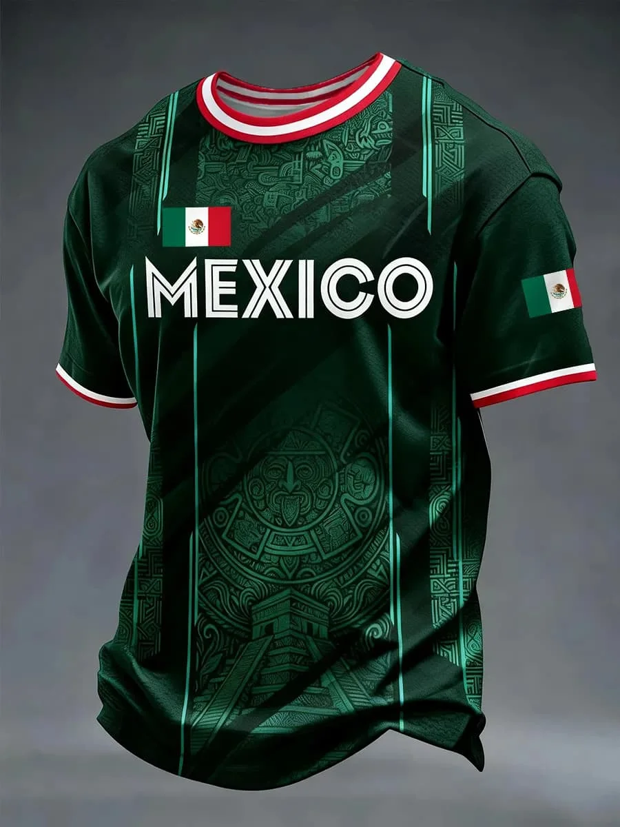 2026 Men Mexico 3D  Print Soccer Jersey Quick Dry Short Sleeve T Shirt Mexican Sports Training Fan Casual Football Tee Colthing